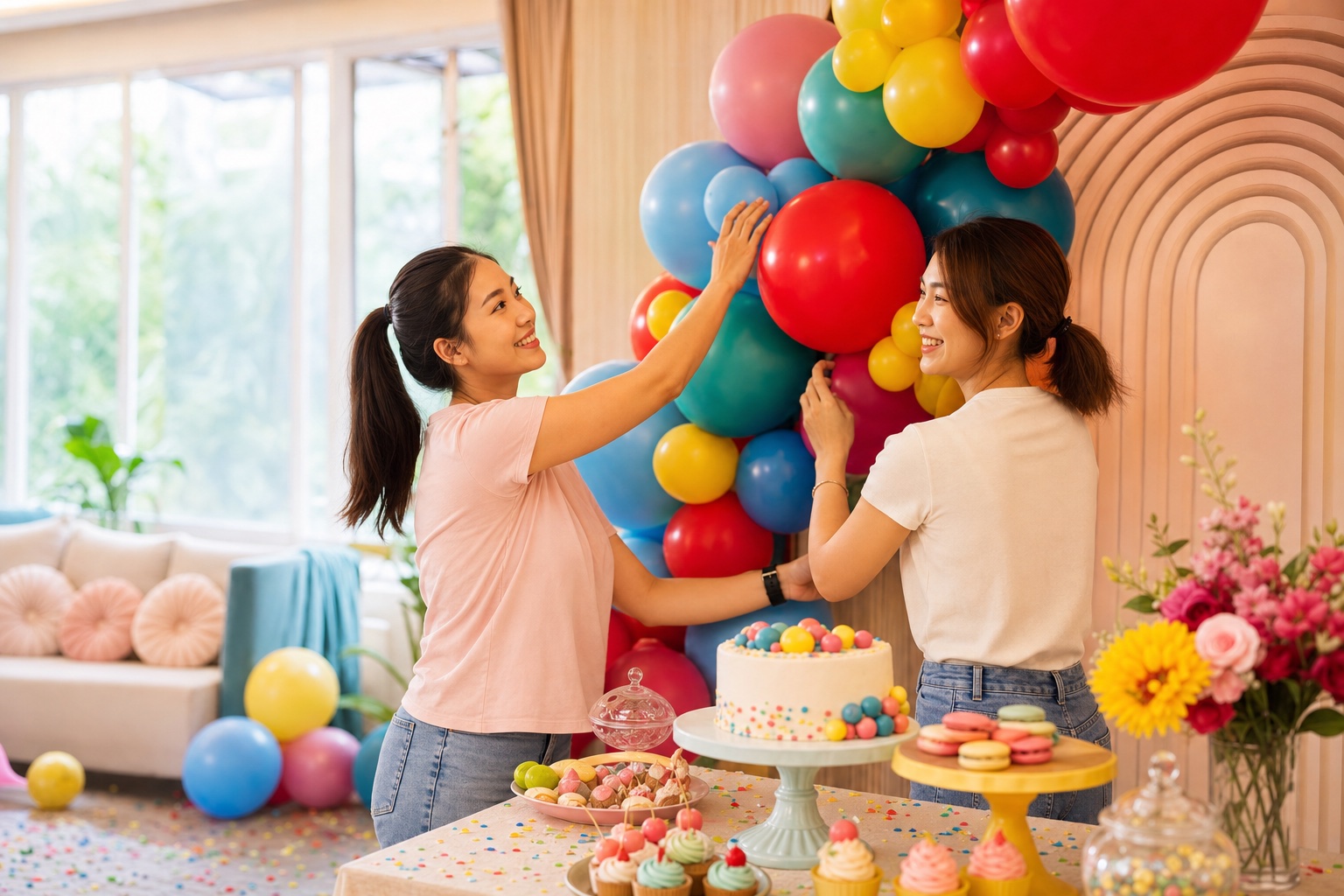 The friendly T.O.M Events team setting up a colourful party