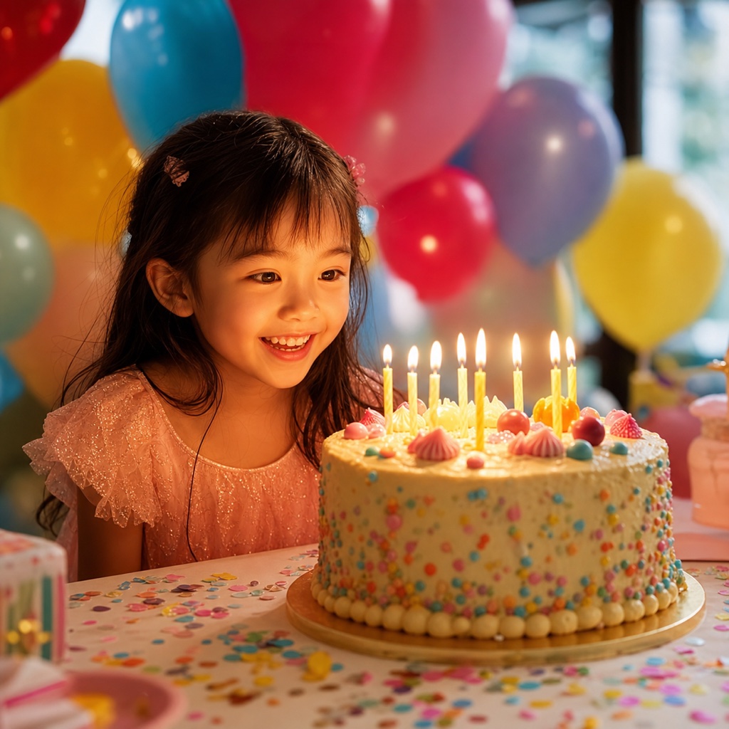 Child blowing out birthday cake candles