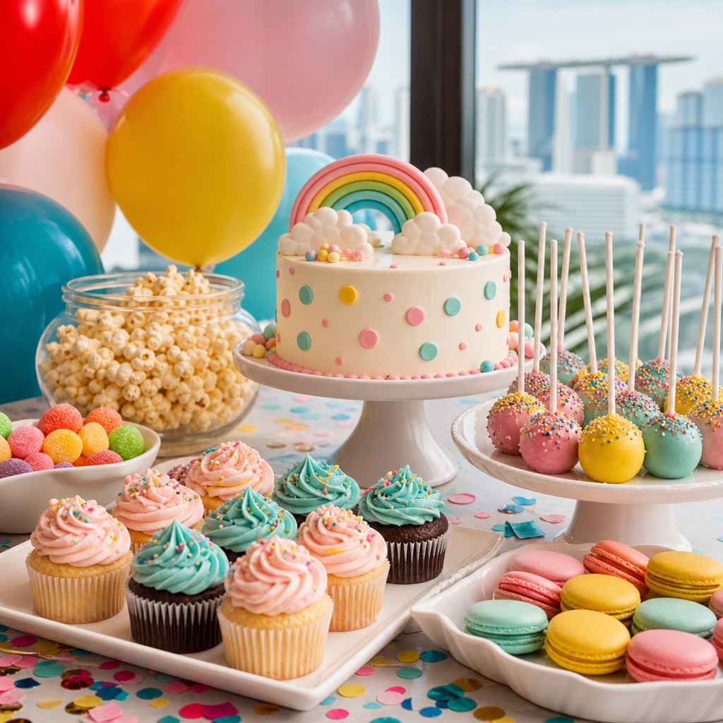 Colourful dessert table spread