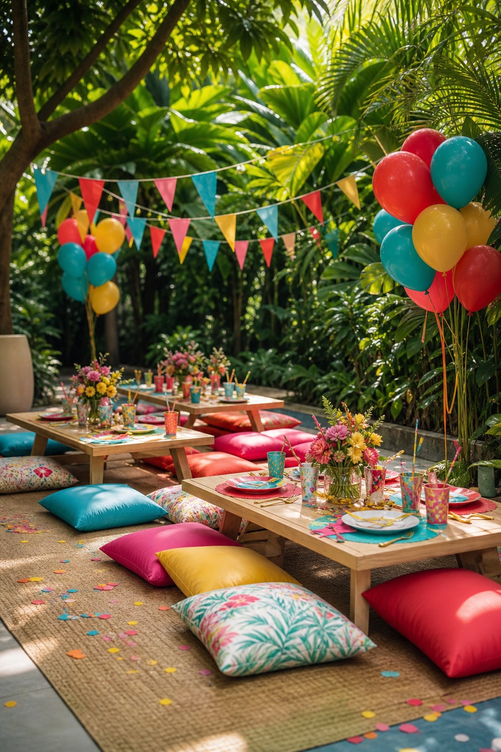 Outdoor garden birthday party setup